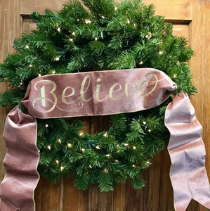 Velvet Believe Embroidered Wired Banner - Rose