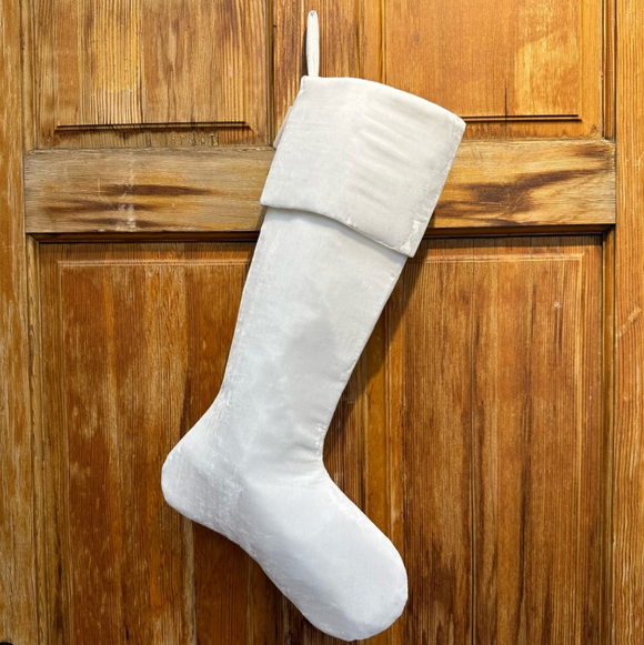 Vintage French White Velvet Stocking