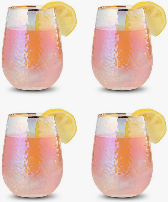 Lustered Iridescent Stemless Wine Glass