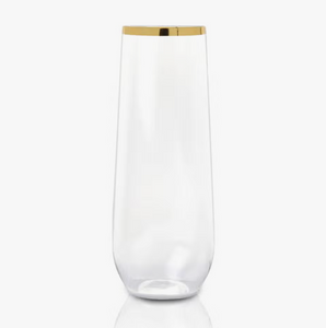 Clear with Gold Stemless Plastic Champagne Flutes