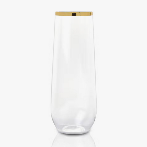 Clear with Gold Stemless Plastic Champagne Flutes