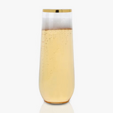 Clear with Gold Stemless Plastic Champagne Flutes