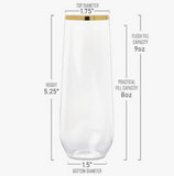 Clear with Gold Stemless Plastic Champagne Flutes