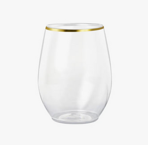 Clear with Gold Stemless Plastic Wine Glasses