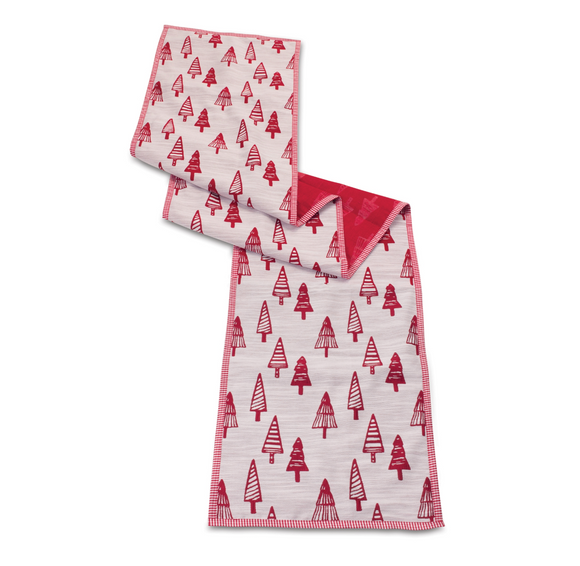 Red Christmas Trees Table Runner