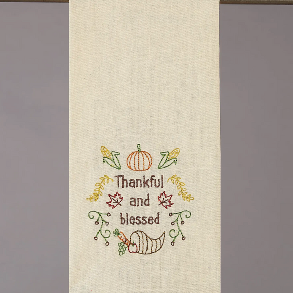 Thankful & Blessed w/ Pom Pom Tea Towel