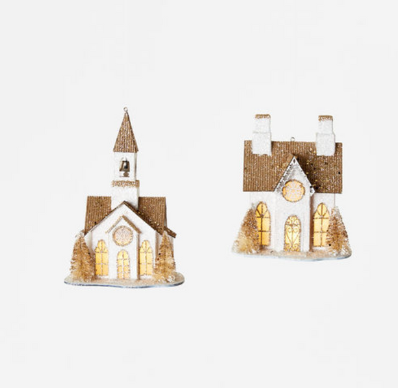 Gold/White Church/House Ornament