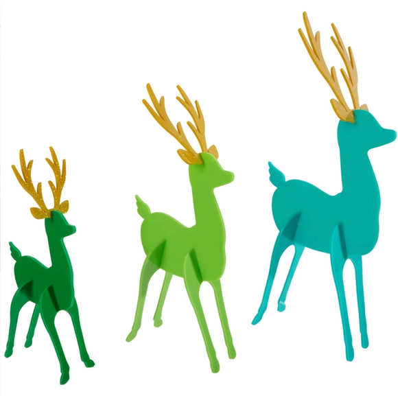 Acrylic 3D Reindeer - Teal/Lime/Dark Green