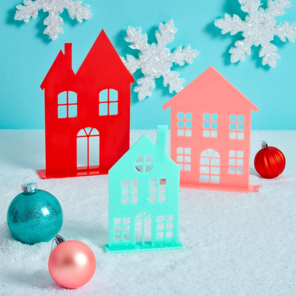 Acrylic Holiday Houses - Red/Pink/Mint
