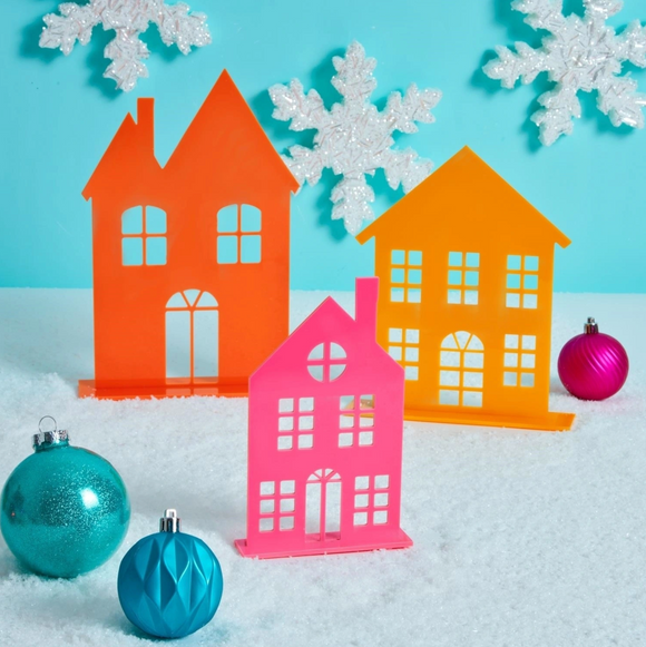 Acrylic Holiday Houses - Pink/Orange/Yellow