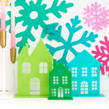 Acrylic Holiday Houses - Teal/Lime/Dark Green