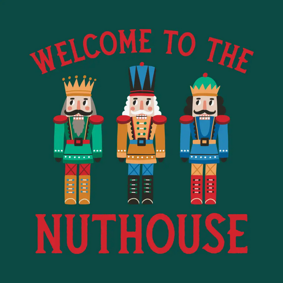 Dark Green Welcome To The Nuthouse Beverage Napkins