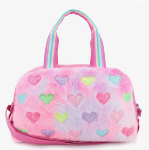 Plush Tie-Dye Heart-Patched Medium Duffle Bag