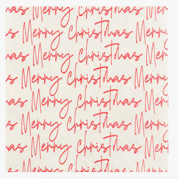 Merry Christmas Script Beverage Napkins