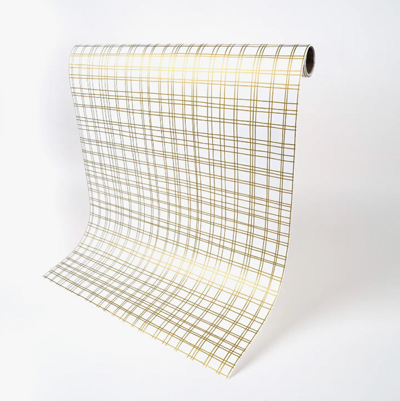 Gold Plaid Paper Table Runner