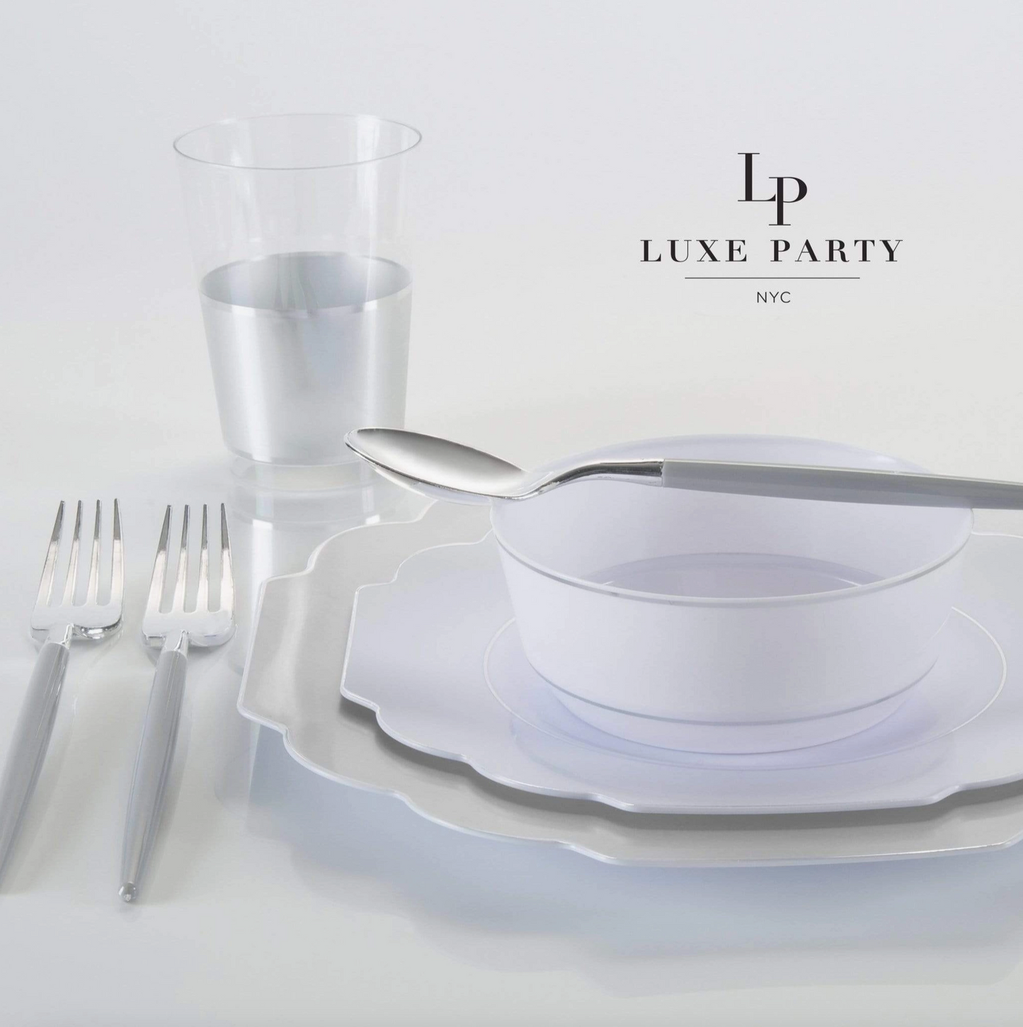 Scalloped Silver w/ Silver Clear Plastic Side Plates