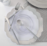 Scalloped Silver w/ Silver Clear Plastic Side Plates