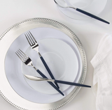 Round White w/ Silver Plastic Dinner Plates