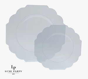 Scalloped Clear w/ Silver Plastic Dinner Plates