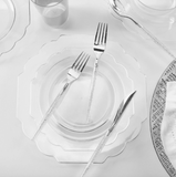 Scalloped Clear w/ Silver Plastic Dinner Plates