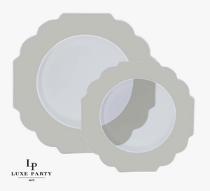 Scalloped Silver Plastic Dinner Plates