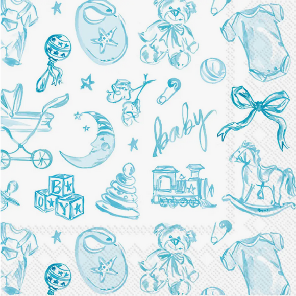 Baby Toile Blue Beverage Napkins