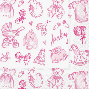 Baby Toile Pink Beverage Napkins