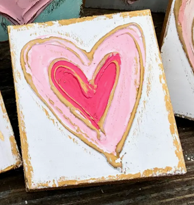 Heart Valentine Textured Wood Block - 3x3/Hot Pink/Pastel Pink