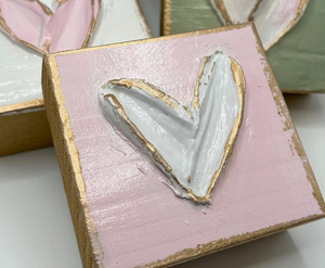 Heart Valentine Textured Wood Block - Pink Back/White Heart