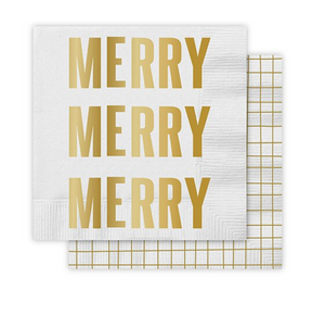 Merry Merry Merry Gold Beverage Napkins