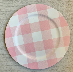 Gingham Charger Pink/White 13"