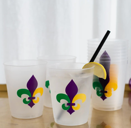 Mardi Gras Fleur Party Cups Frosted/Multi