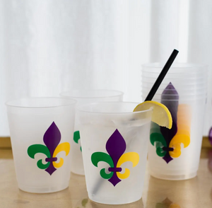 Mardi Gras Fleur Party Cups Frosted/Multi