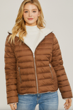 Reversible Faux Sherpa Fleece Puffer Hooded Jacket