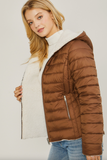 Reversible Faux Sherpa Fleece Puffer Hooded Jacket