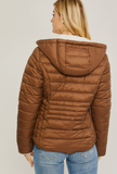 Reversible Faux Sherpa Fleece Puffer Hooded Jacket