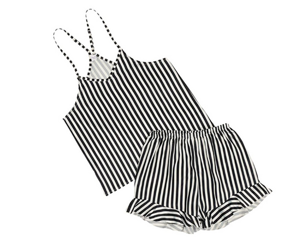 Striped Cami + Ruffled Shorts PJ Sets