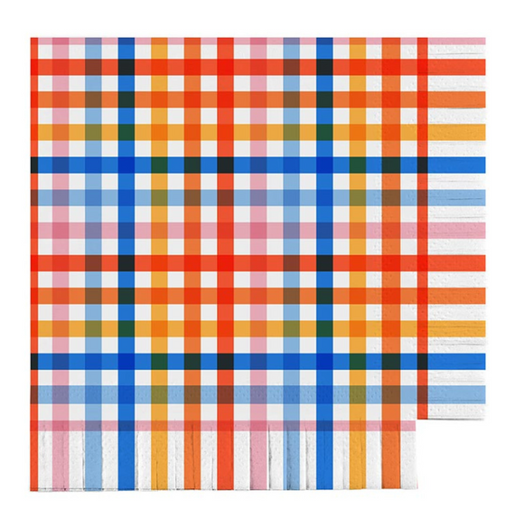 Retro Plaid Fringe Beverage Napkins