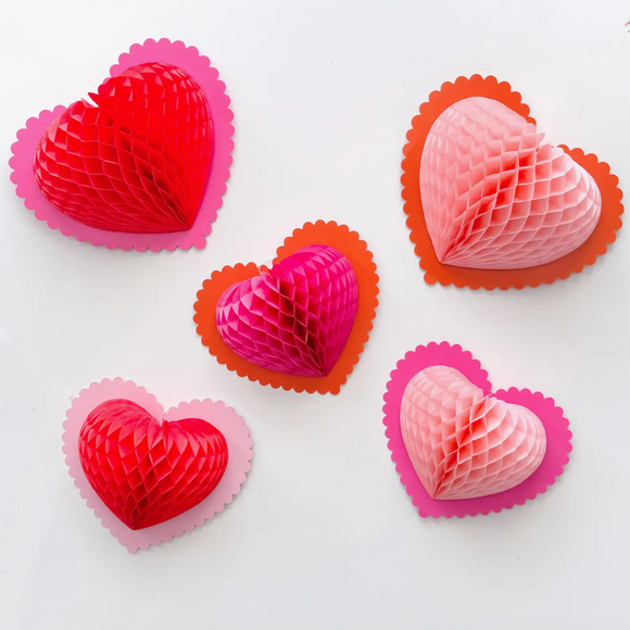 Honeycomb Scalloped Hearts - Set of 5