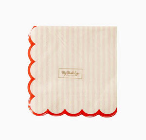 Pink Stripe Scalloped Beverage Napkins