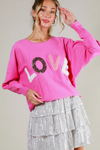 Love Letter Detail Sweater Top - Pink