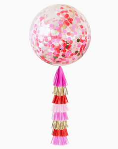 Jumbo Confetti Balloon & Tassel Tail - Red & Pink