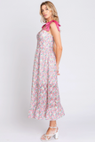 Satin Ribbon Point Floral Dress