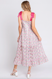 Satin Ribbon Point Floral Dress