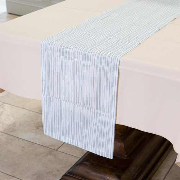 Stripe Table Runner - White/Light Blue