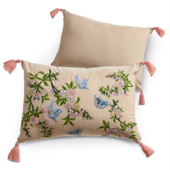 Butterfly and Floral Tassel Pillow
