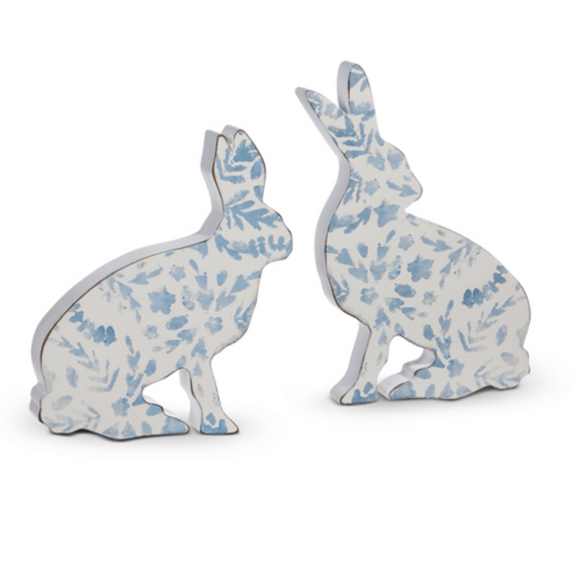 Blue Floral Pattern Wood Rabbit