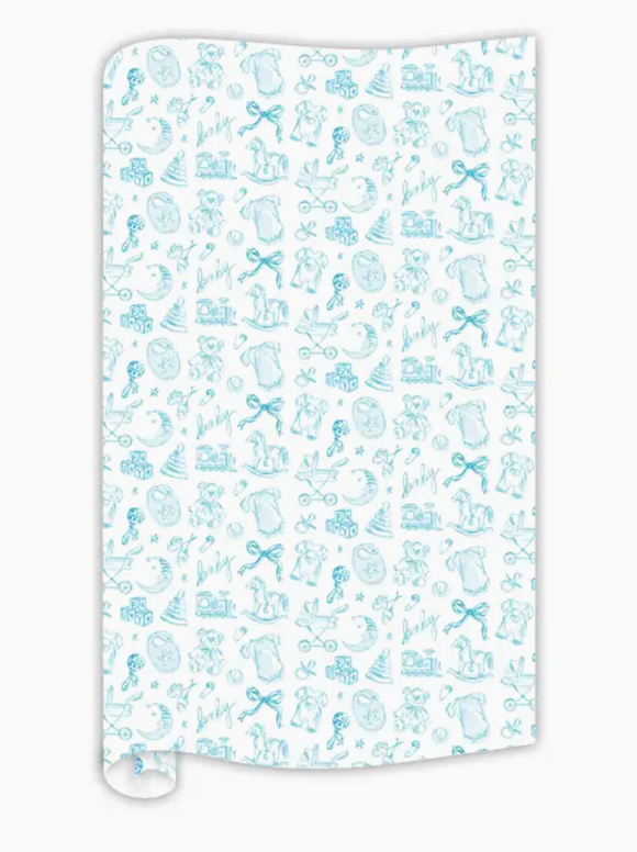 Handpainted Blue Baby Toile Wrapping Paper