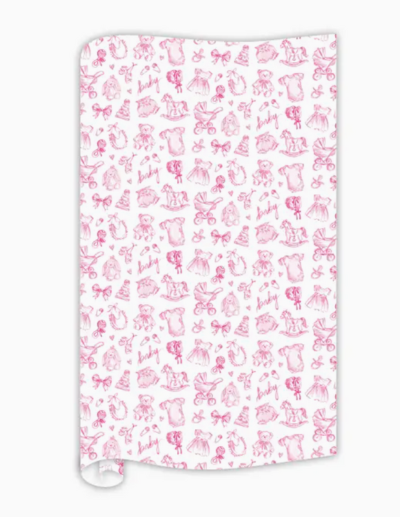 Handpainted Pink Baby Toile Wrapping Paper