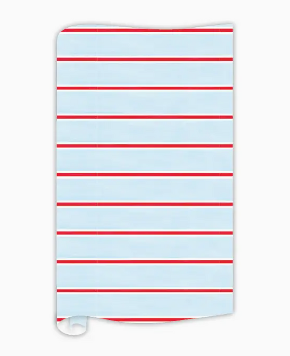 Light Blue White and Red Stripes Wrapping Paper